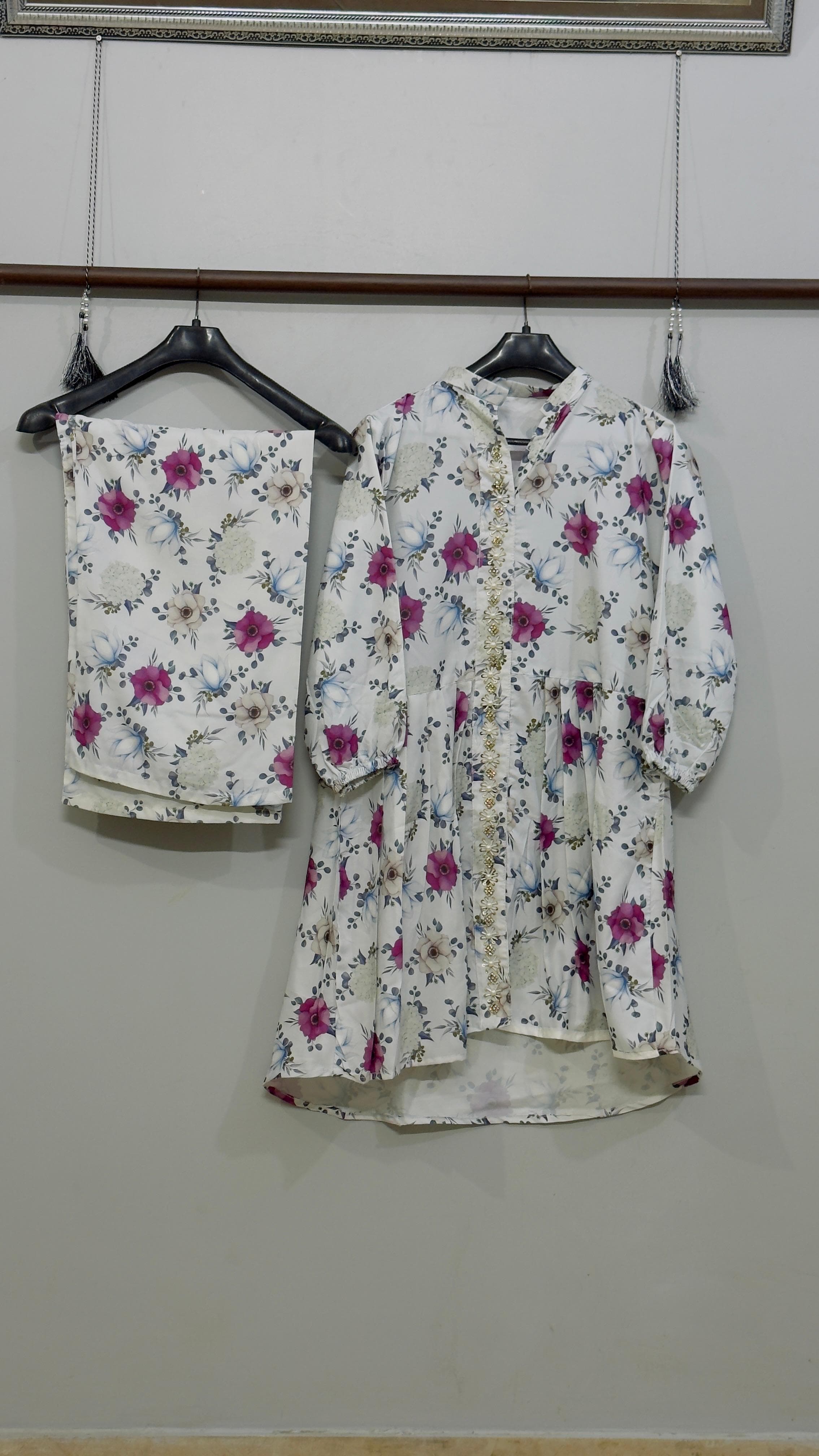 Ivory Bloom Floral Peplum Kurti Set